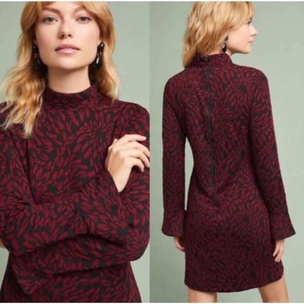 Anthropologie Hutch Burgundy and Black Michaela Textured Dress Sz. S